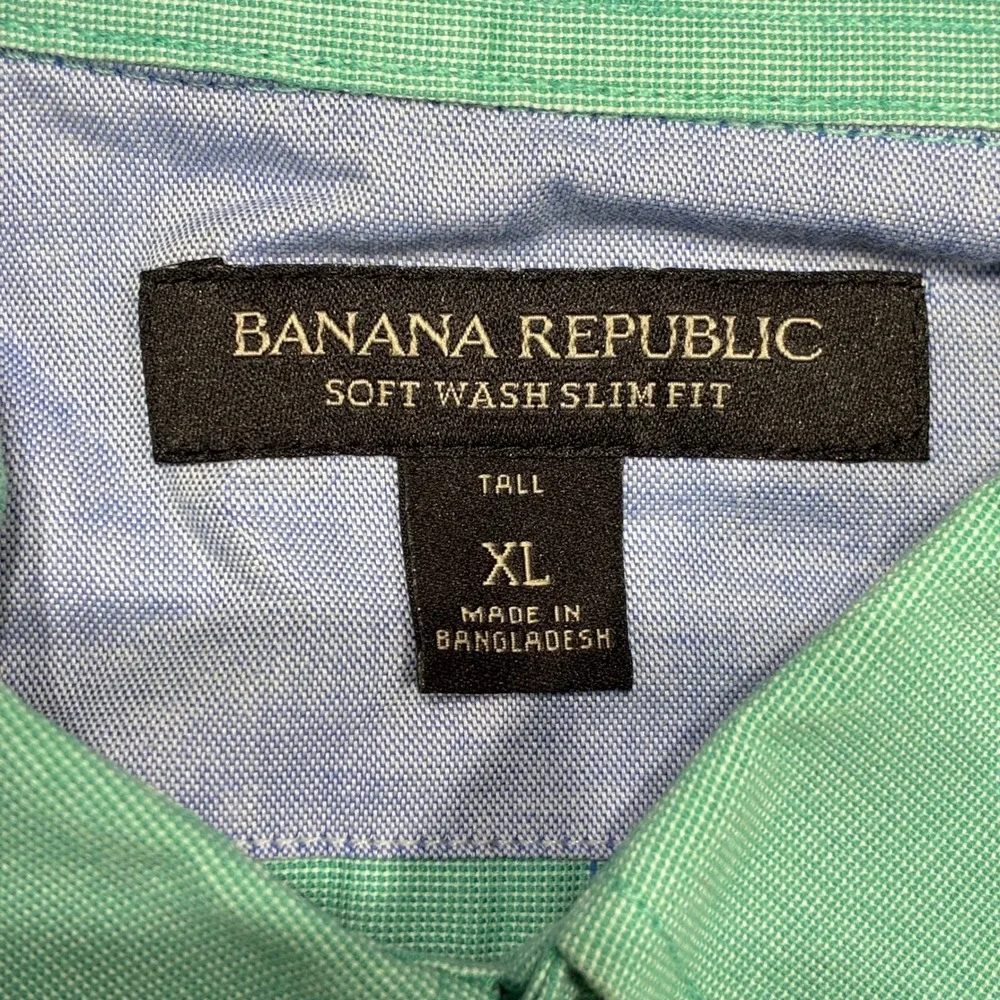 Banana Republic Dress Shirt Mens‎ Tall XL Green Slim Fit Soft Wash Button Down